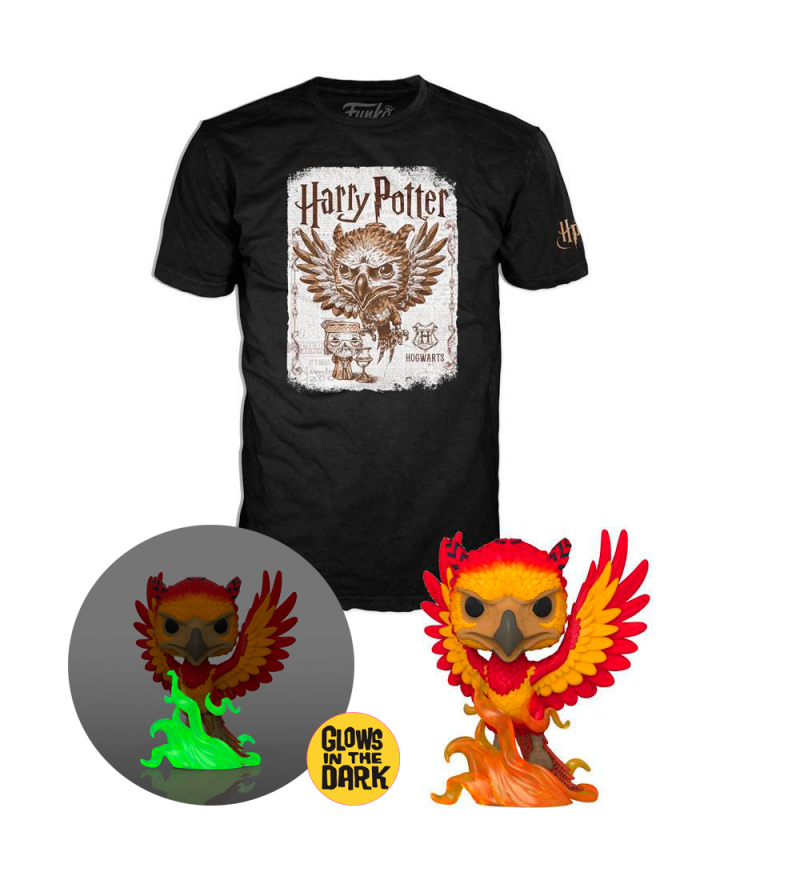 Funko POP & TEE Harry Potter: Fawkes GITD (Talla L)